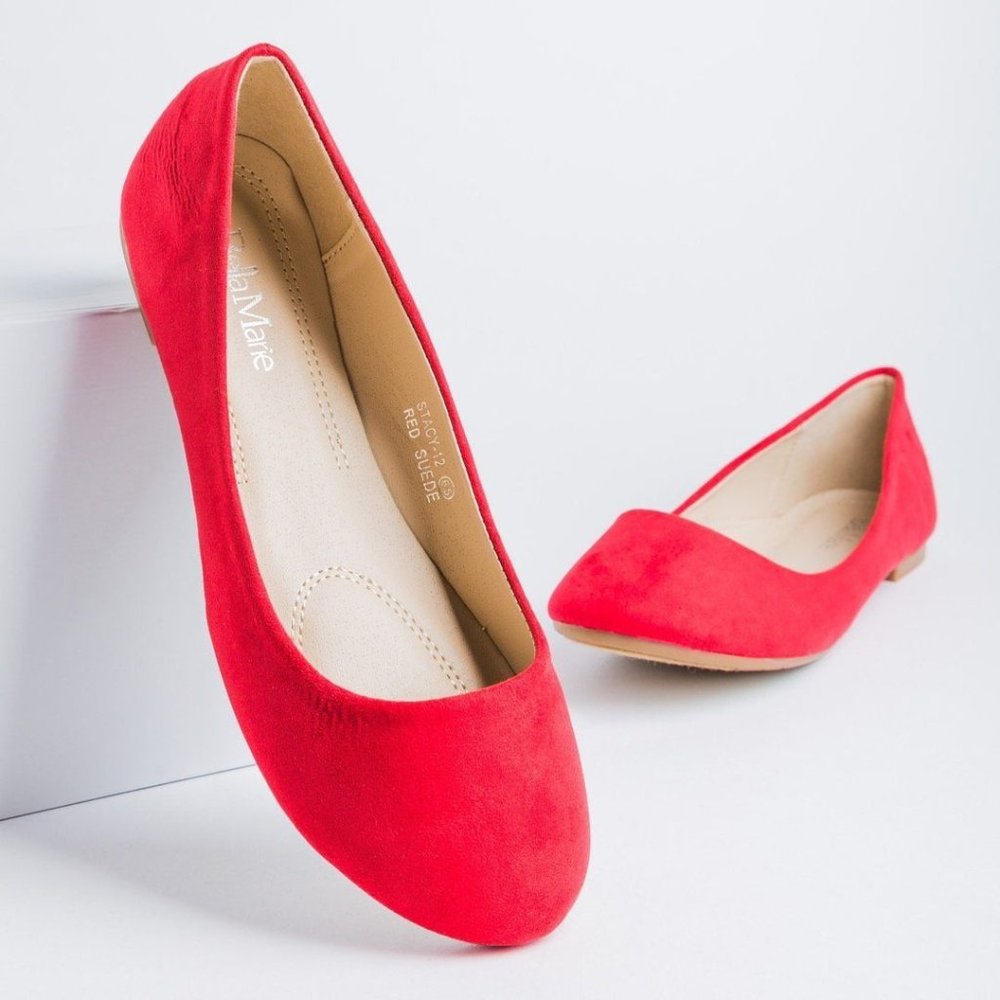 Bella Marie Kids Classic Comfy Insole Suede Ballet Flats - Red - Size 11